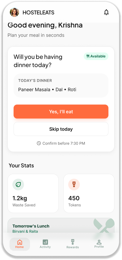 Food Management App Home Screen
